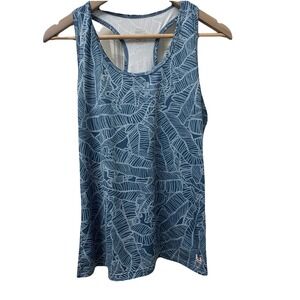 Huk Tank Top Size Medium Blue Tropical Palm Leaf Racerback Performance‎ Fishing